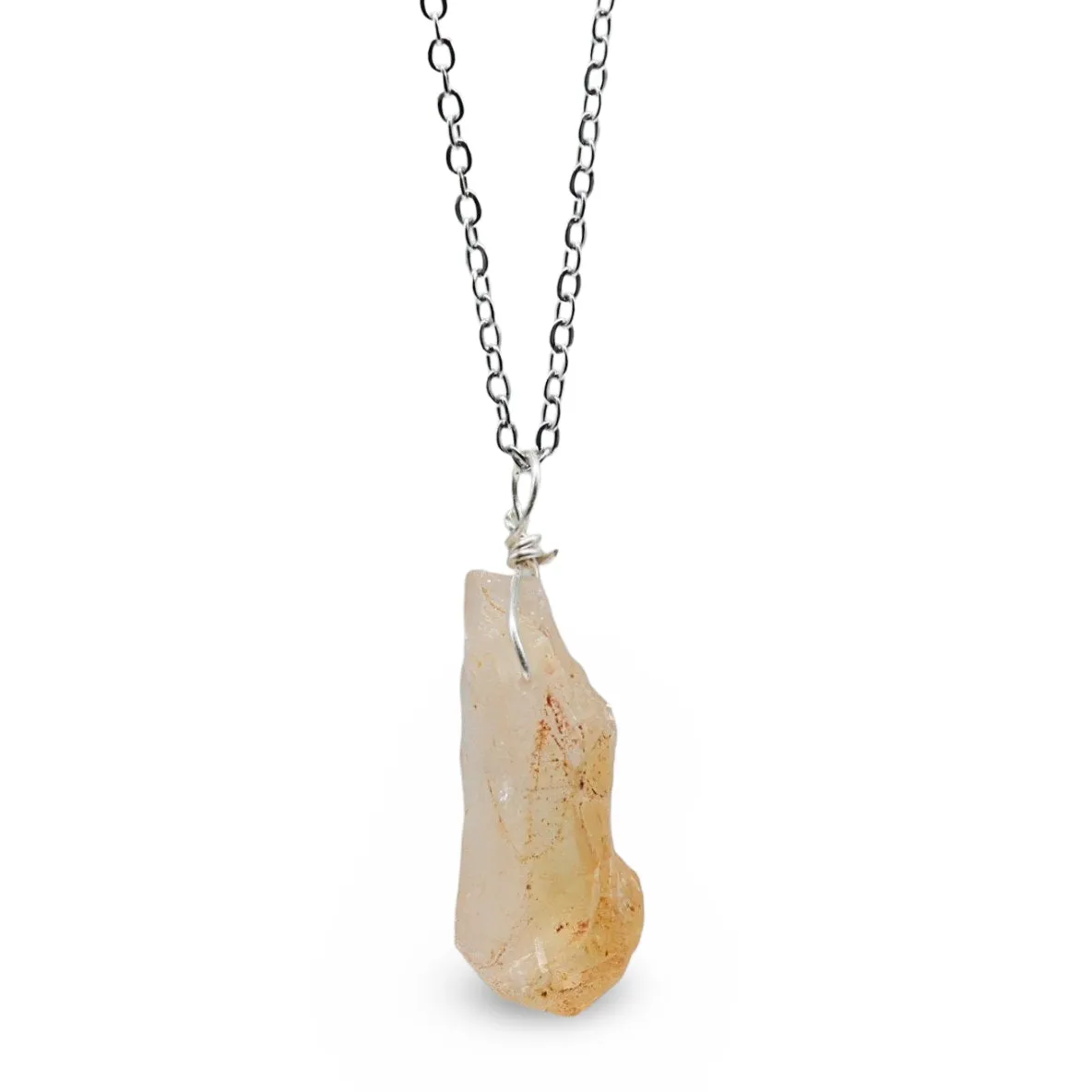 Necklace - Natural Citrine  - Silver Tone Copper Wire Wrapped