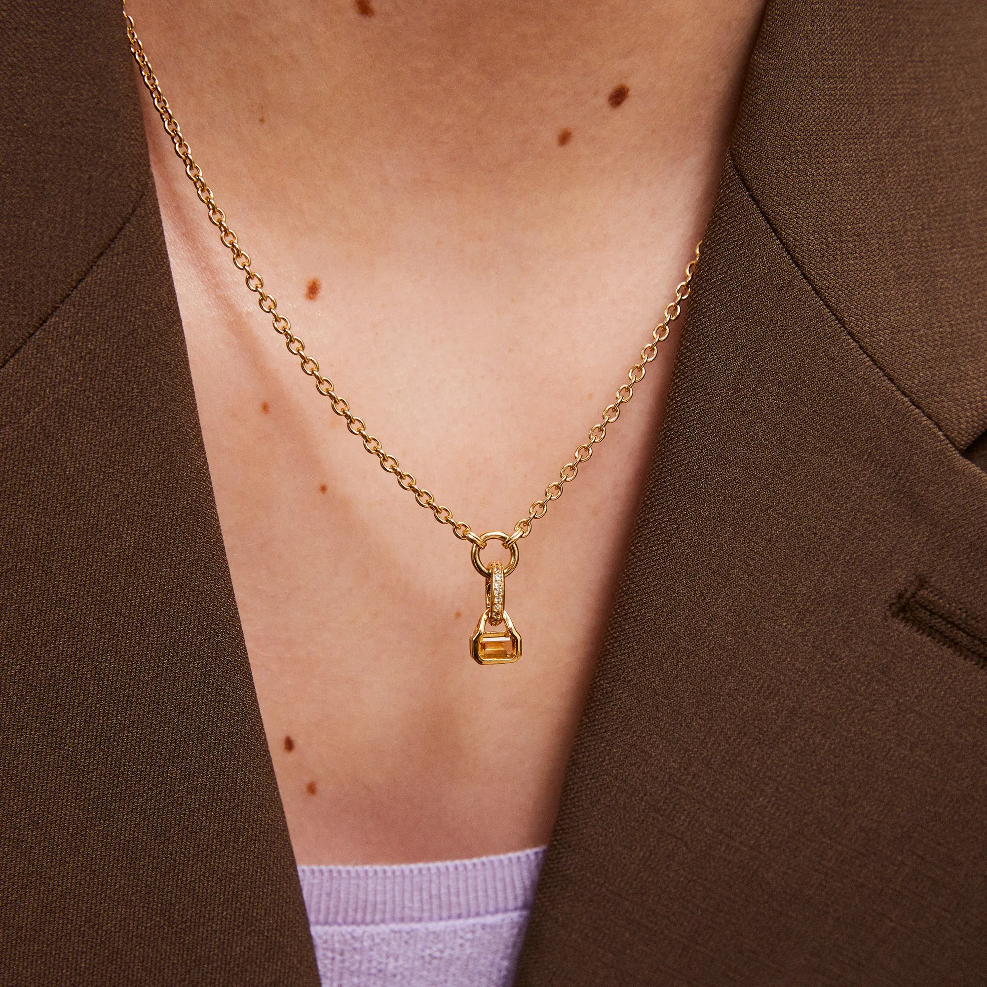 November: Citrine Charm on Carrier Chain