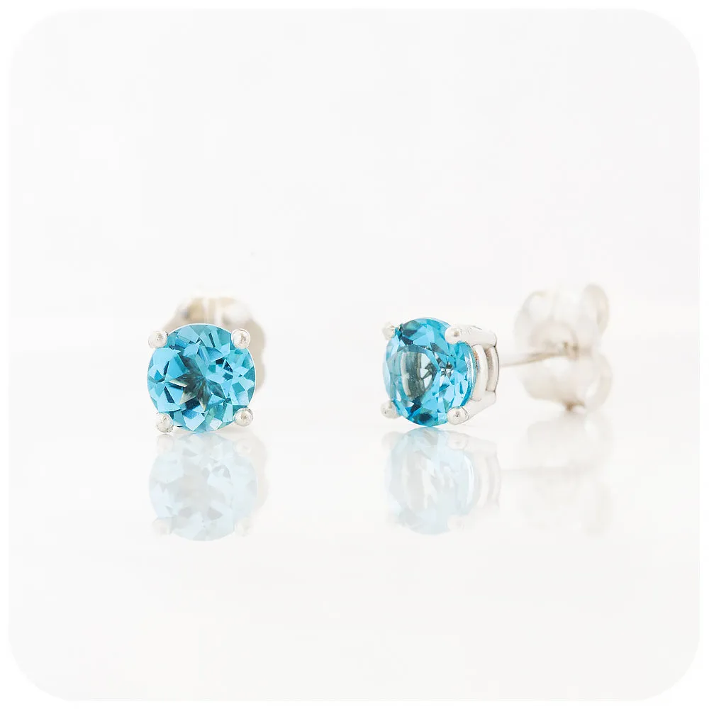 Round cut Swiss Blue Topaz Stud Earring - 5mm