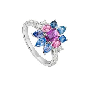 Sapphire and Diamond Flower Cocktail Ring