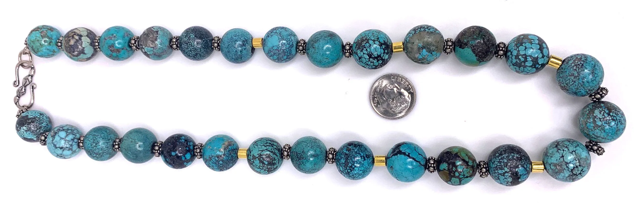 Spiderweb Turquoise Beaded Necklace with 18k Gold and Sterling Silver Accents