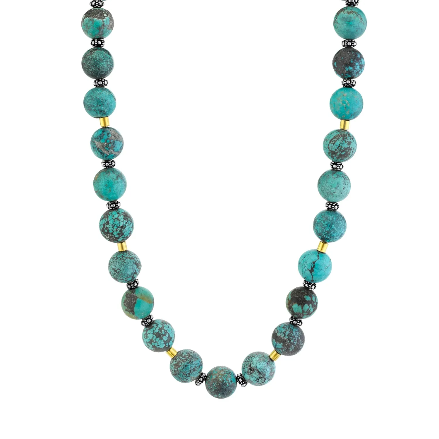 Spiderweb Turquoise Beaded Necklace with 18k Gold and Sterling Silver Accents