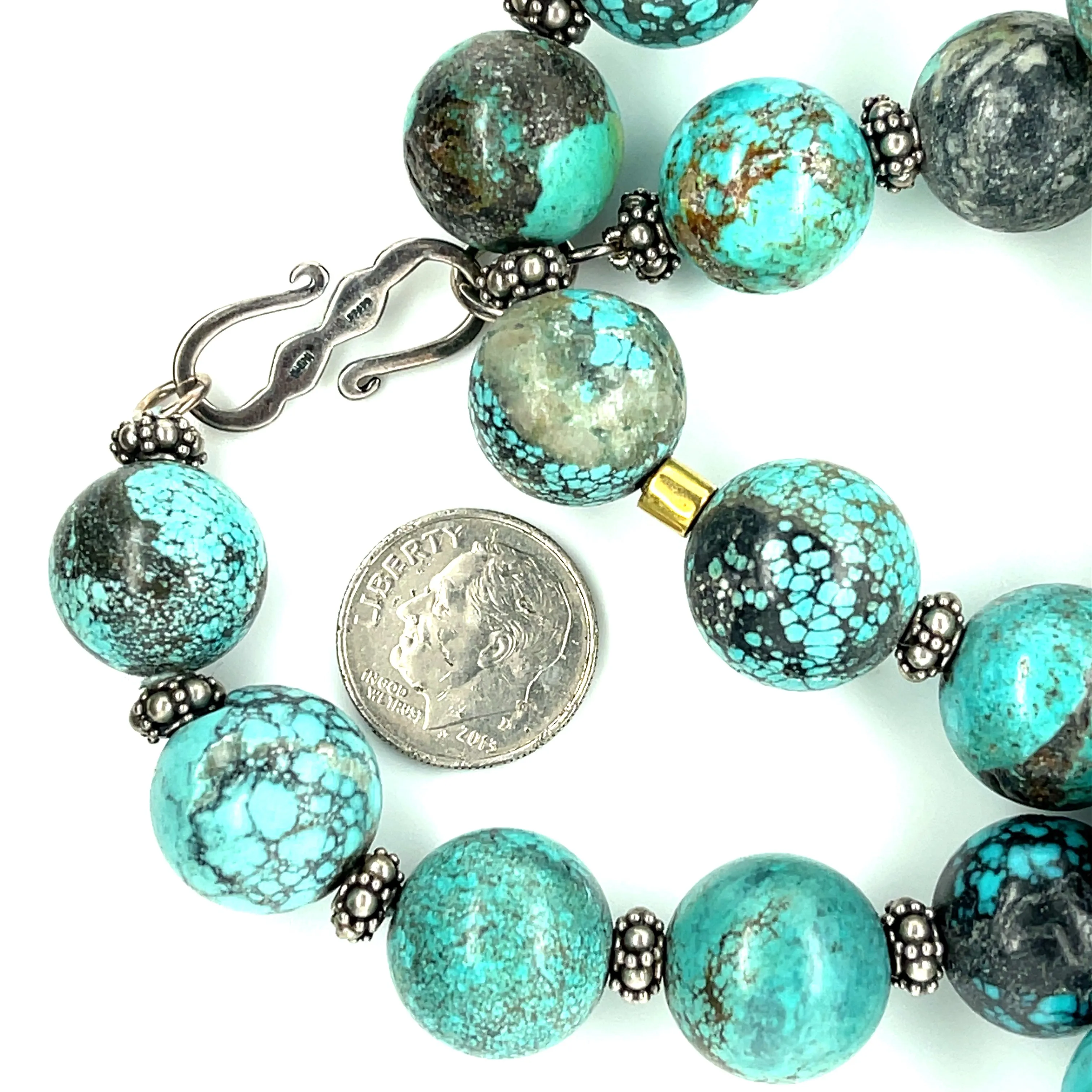 Spiderweb Turquoise Beaded Necklace with 18k Gold and Sterling Silver Accents