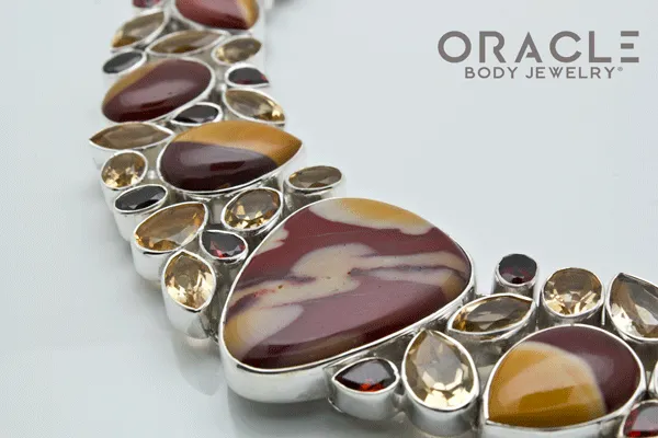 Sterling Silver Mookaite Necklace with Citrine and Garnet Accents