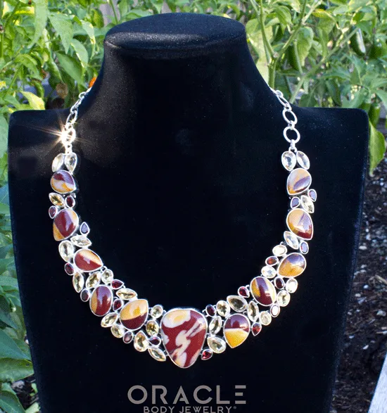 Sterling Silver Mookaite Necklace with Citrine and Garnet Accents