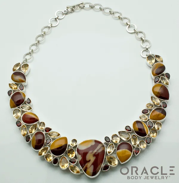 Sterling Silver Mookaite Necklace with Citrine and Garnet Accents