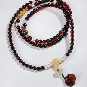 Succinum Amber 4-Ring Peony Flower Bracelet
