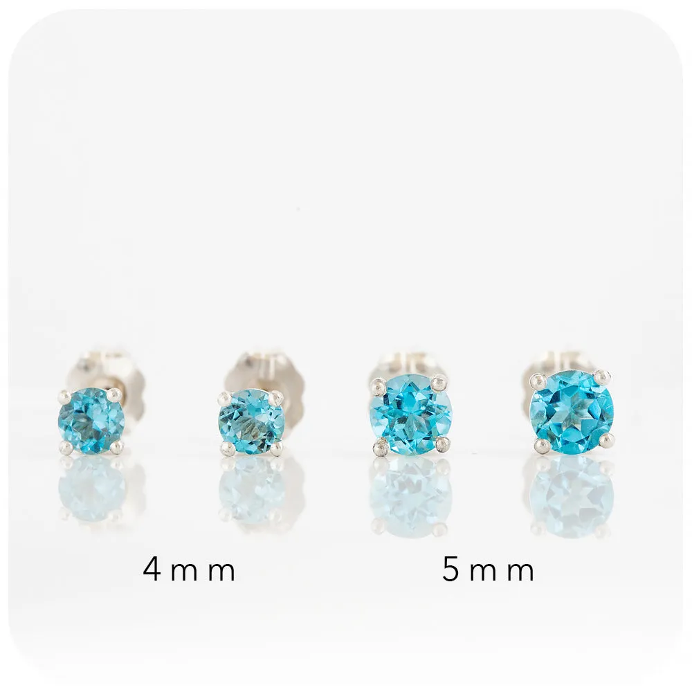 Swiss Blue Topaz Stud Earrings in Sterling Silver - 4mm