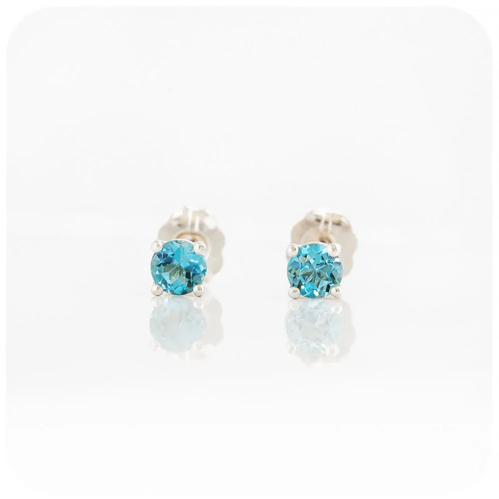 Swiss Blue Topaz Stud Earrings in Sterling Silver - 4mm