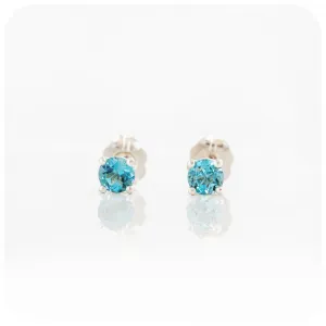 Swiss Blue Topaz Stud Earrings in Sterling Silver - 4mm