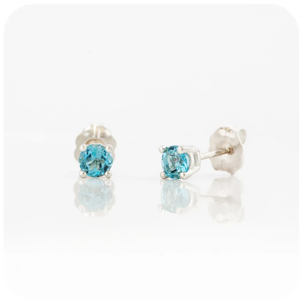 Swiss Blue Topaz Stud Earrings in Sterling Silver - 4mm