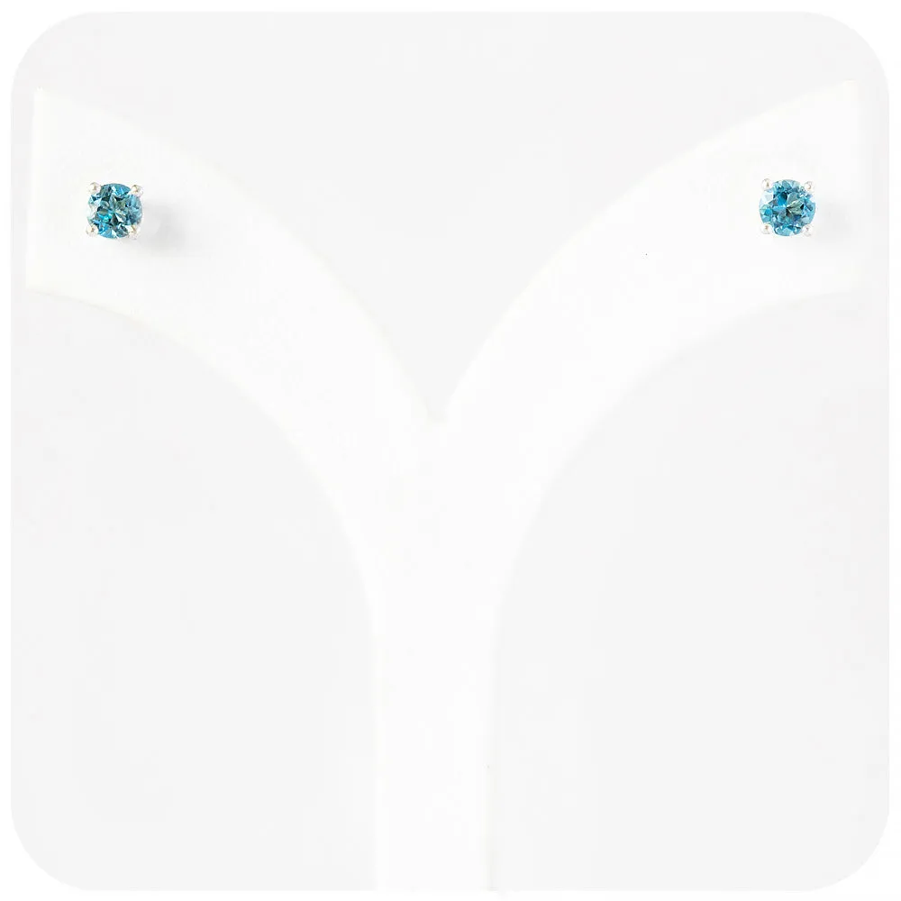 Swiss Blue Topaz Stud Earrings in Sterling Silver - 4mm