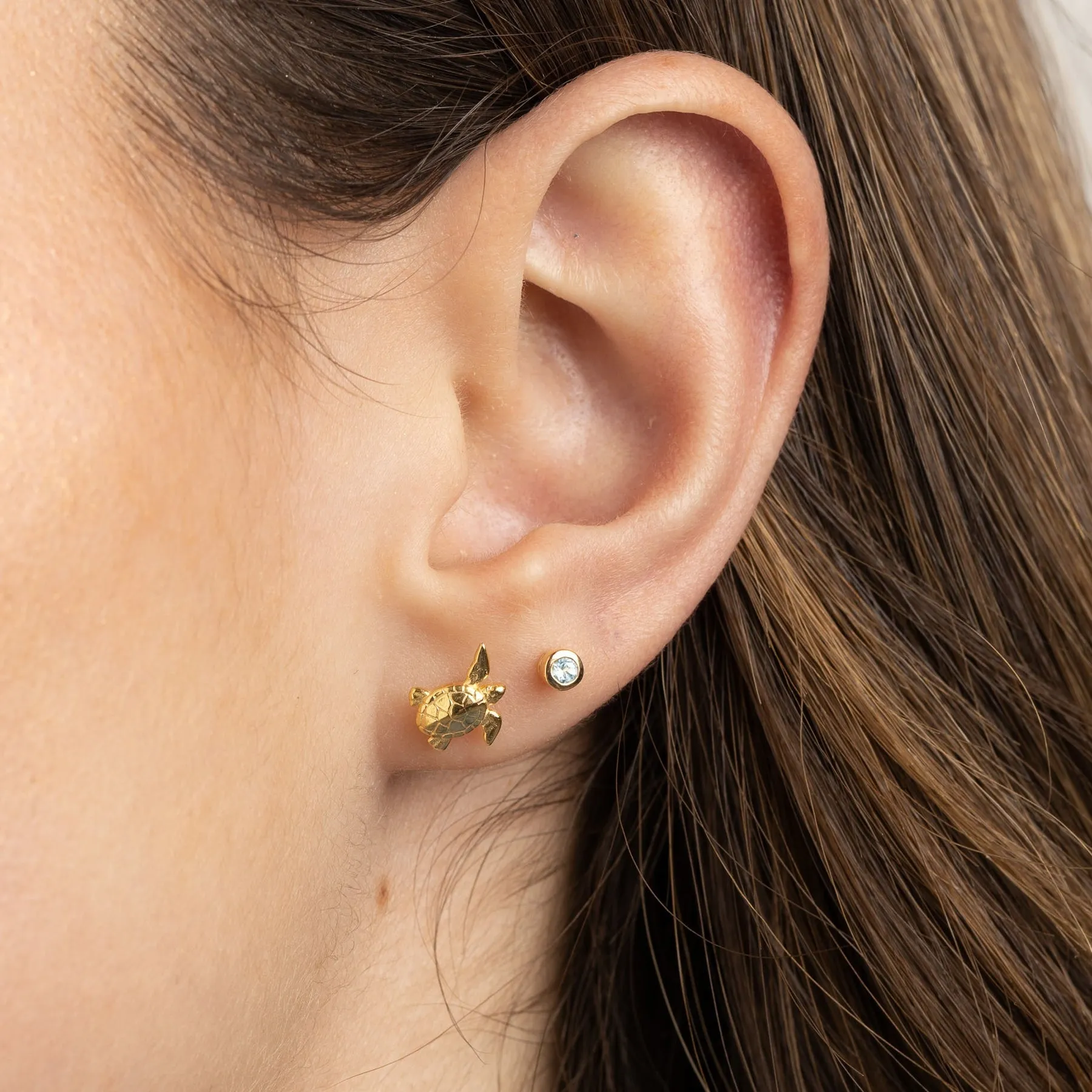 Teeny Tiny April Birthstone Stud Earrings - Silver/Topaz -SPSESBSWTO