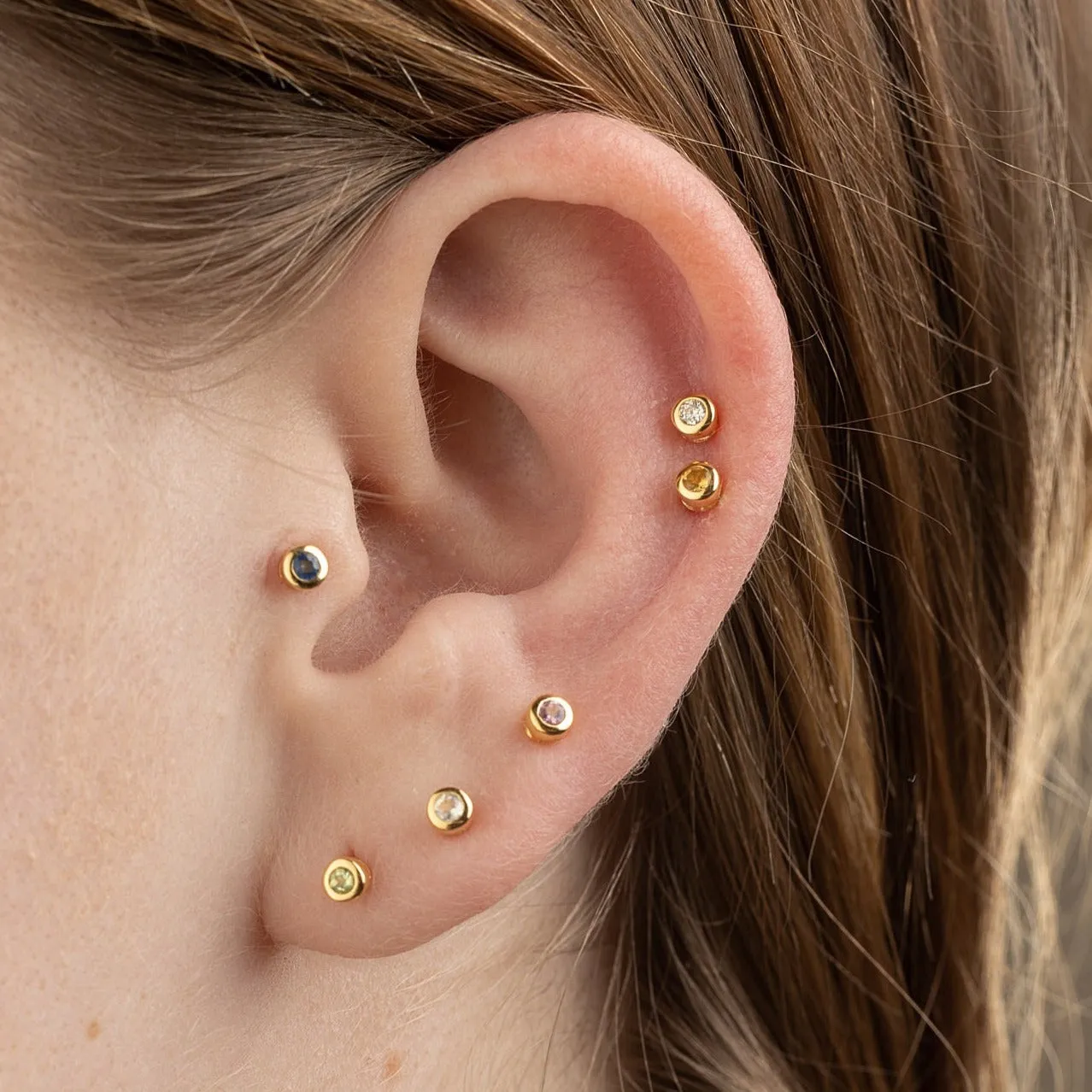 Teeny Tiny April Birthstone Stud Earrings - Silver/Topaz -SPSESBSWTO
