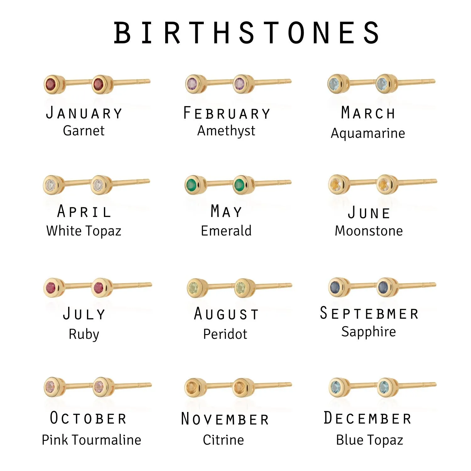 Teeny Tiny April Birthstone Stud Earrings - Silver/Topaz -SPSESBSWTO