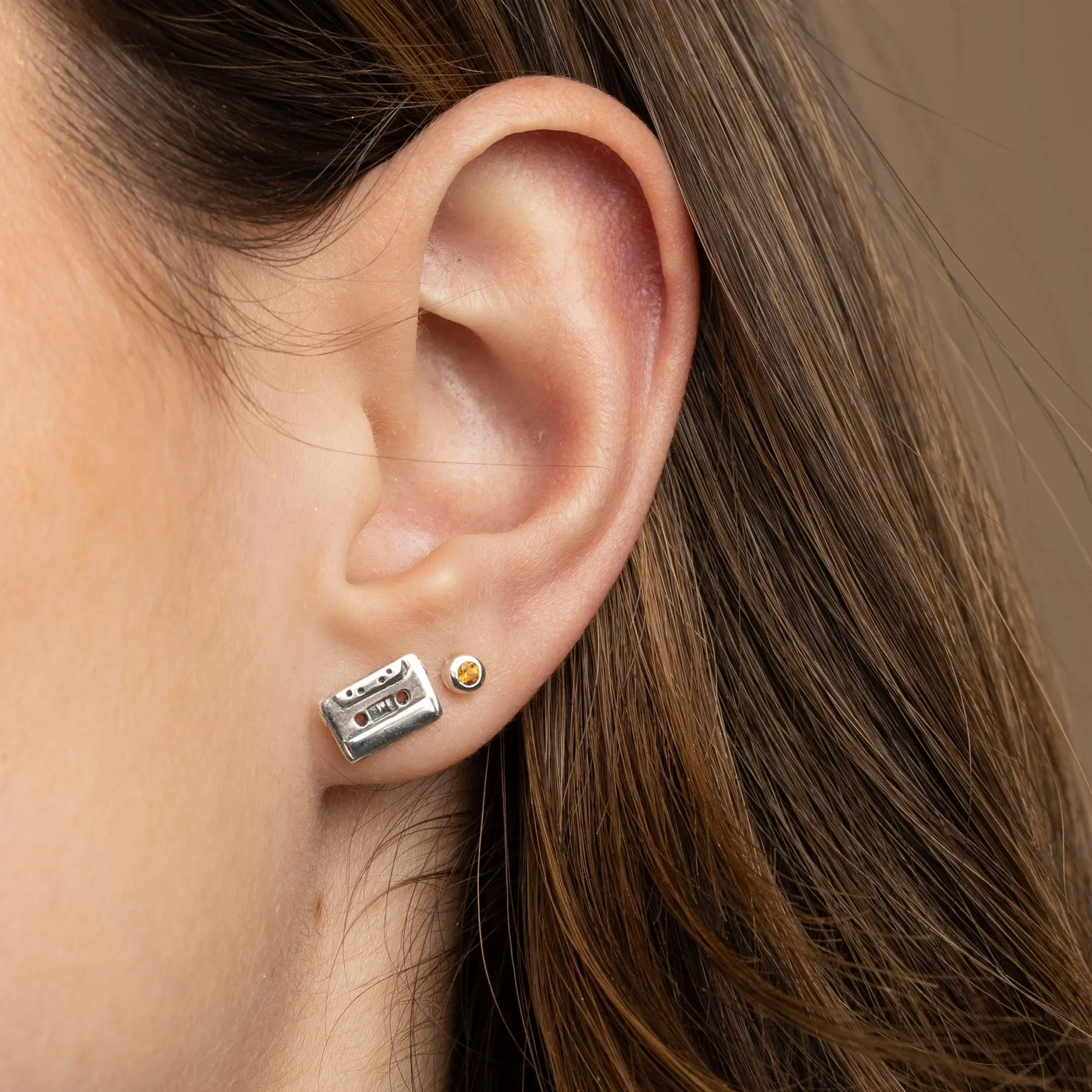 Teeny Tiny April Birthstone Stud Earrings - Silver/Topaz -SPSESBSWTO