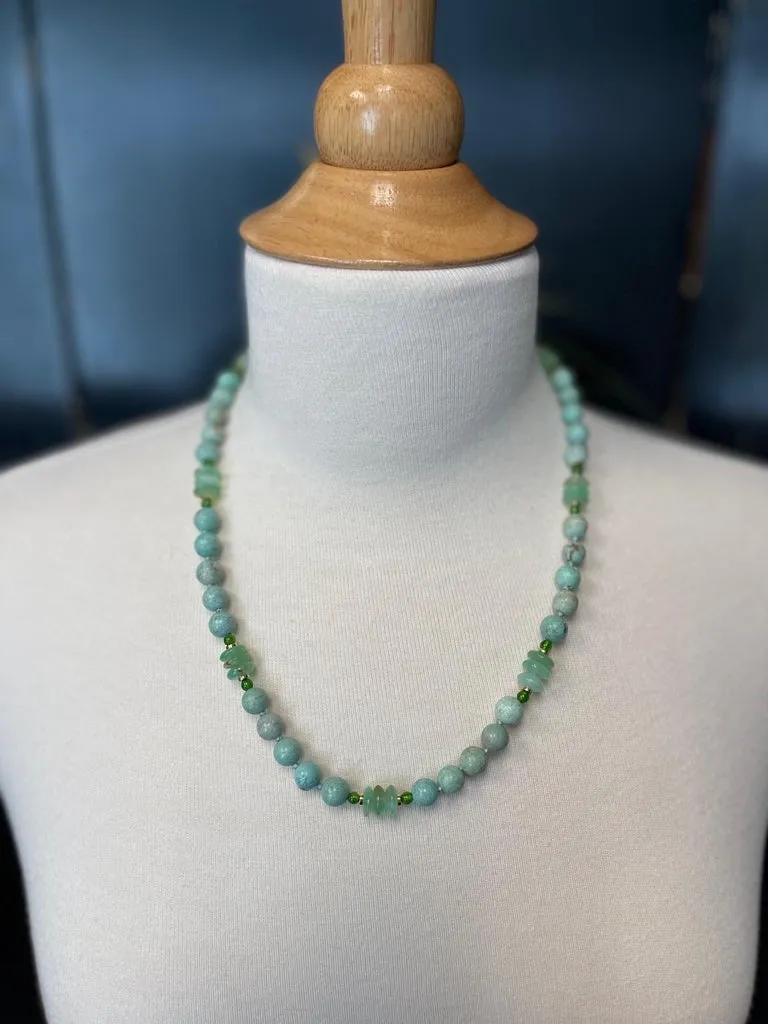 Turquoise, Chrome Diopside and Chrysoprase Necklace, 21 Inches