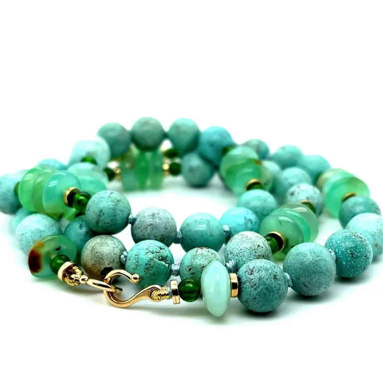 Turquoise, Chrome Diopside and Chrysoprase Necklace, 21 Inches