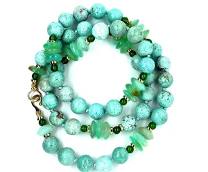 Turquoise, Chrome Diopside and Chrysoprase Necklace, 21 Inches