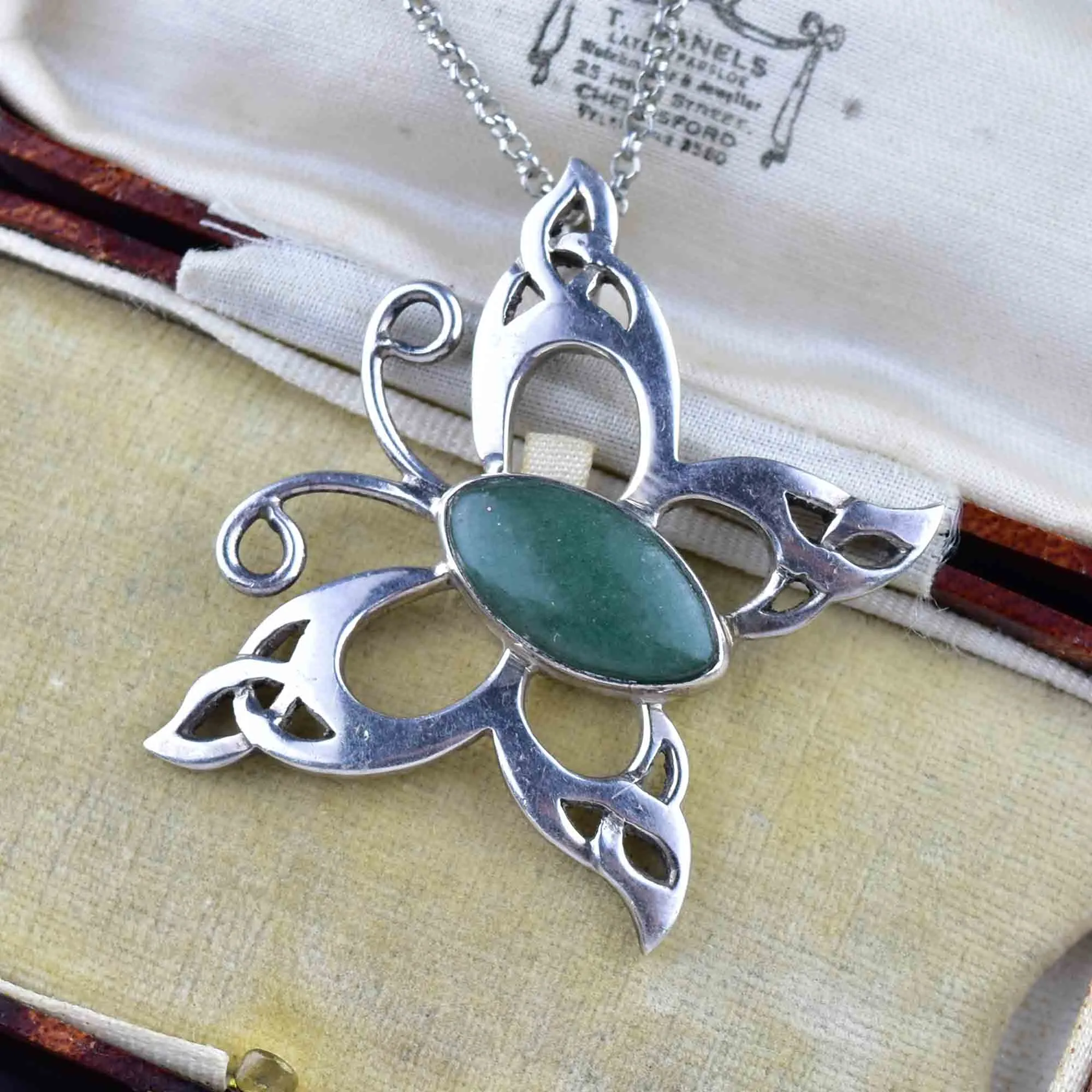 Vintage Silver Turquoise Butterfly Pendant Necklace