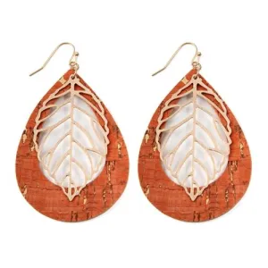 Vintage Teardrop Orange Leaf Earrings