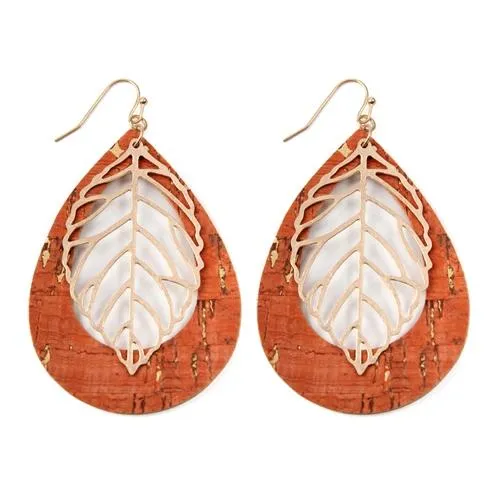Vintage Teardrop Orange Leaf Earrings
