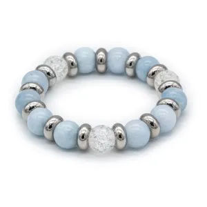 Women's Calming Wisdom Beaded Bracelet with Aquamarine, Quartz Clear and Silver Steel